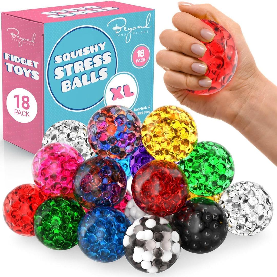 Stress Balls for Adults - 18 Pack | Fidget Toys | XL Stress Ball, Back to School Supplies, Squishy Fidget Toys | Anxiety Relief Calming Tool | Squishy Balls for Autism & ADHD, Assorted