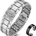 3X Magnetic Bracelets for Men Ultra Strength Titanium Steel Bracelet Wrist Adjustable with Sizing Tools (Silver with Ring)