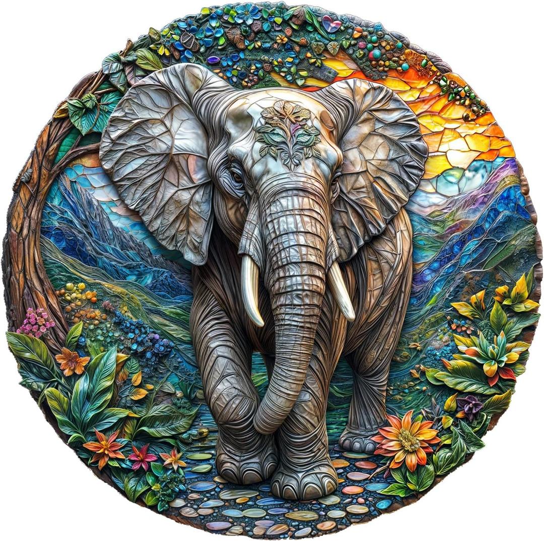 Wooden Puzzles for Adults, Forest Elephant Wooden Jigsaw Puzzle for Adults, Wood Puzzles Adult, Unique Animal Shape, Gifts for Friends and Family, Wall Art Canvas Puzzle (M -11.4 * 11.3in -190 pcs)