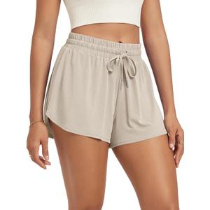 ODODOS Women's PeachSoft Lounge Shorts Drawstring High Waist Sleepwear Relaxed Fit Cozy Pajama Bottom (Beige), S