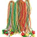 100 Pcs with 6 Styles Christmas Party Beads Necklaces Red Green Gold Silver Snowflake Santa Jingle Bell Holiday Beads Necklaces Christmas Tree Party Decorations