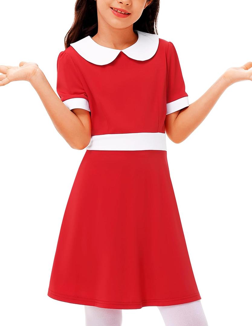 Girls Holiday A-Line Veruce Dress Halloween Annei Short Dress with Collar Salt Vintage Outfit 9-10 Years Red
