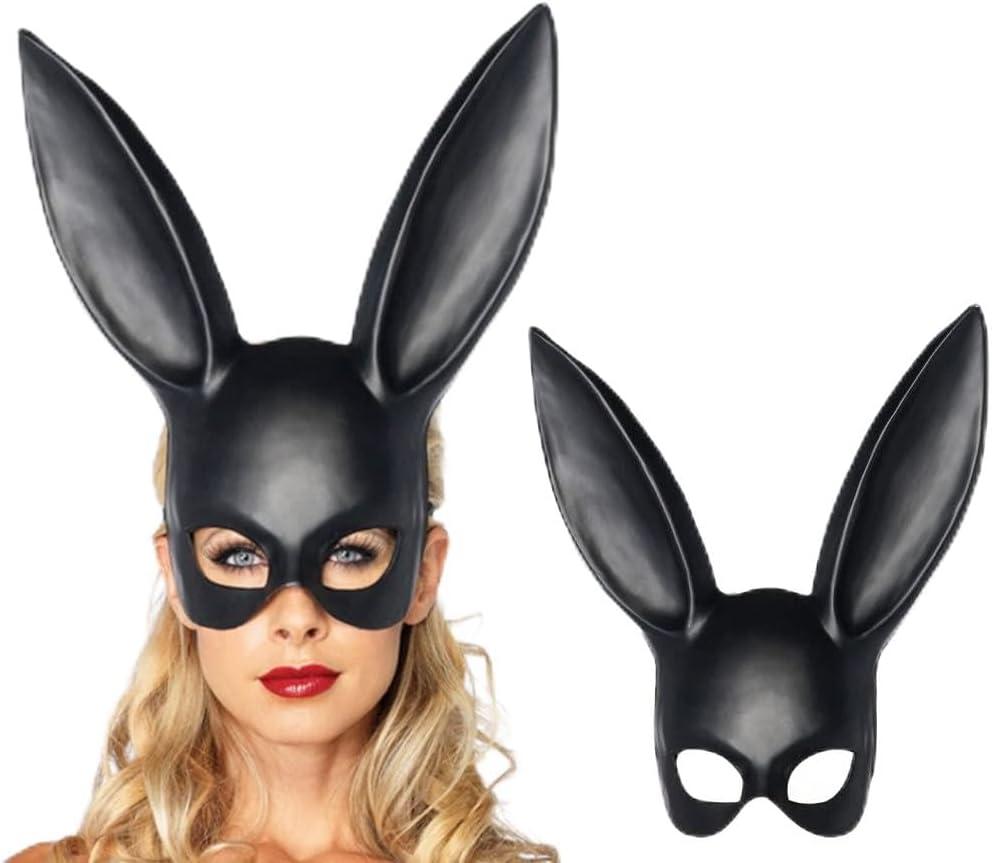Masquerade Rabbit Mask for Women, Adult Bunny Ear Rabbit Mask for Halloween Eve Party Costume Accessory (Black)