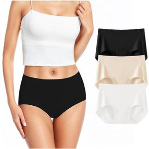 Women's Camel Proof Concealer Panties High Waisted Invisible Cover Thong Underwear No Show Seamless Workout Gym Panty (Large, White+beige+black)