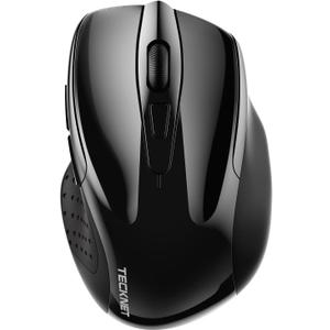 TECKNET Wireless Mouse (2.4G & BT5.0/3.0) Silent 4800 DPI Computer USB A & Bluetooth Mouse 6 Buttons, Wide Compatibility - Black