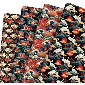 Pineraap Japanese Wrapping Paper 12 Sheets Traditional Japanese Themed Gift Wrap with Sakura, Cranes, Fans, Waves, and Temples Design Gift Packing Paper Anime Gift Wrap for Japan Lovers, 20"28"