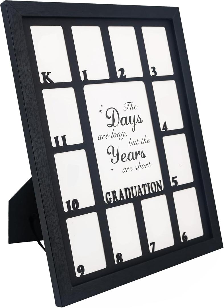 School Picture Frame K-12 Graduation Photo Collage Black Frame with Mat, Displays One 5"x7" Photo and Twelve 3" Pictures, Graduation Gift Souvenirs (11"x14")