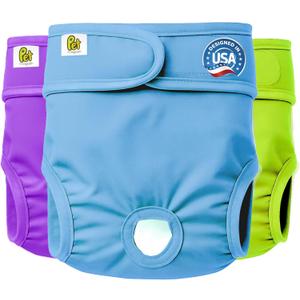 Pet Magasin Reusable Washable Dog Diapers (Pack of 3), Highly Absorbent with Strong & Flexible Closure (Solid, X-Small (9-12 Waist))