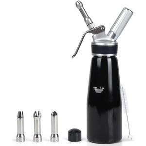 Whipped Cream Dispenser 500ml  1 Pint Heavy-Duty Aluminum Cream Canister with 3 Nozzles & Cleaning Brush  Leak-Proof Whip Cream Maker for Desserts, Toppings, N2O Charger not Included