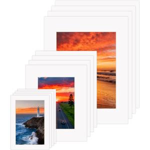 ZBEIVAN 12 Sets White Picture Mats with Core Bevel Cut Frame Mattes for Pictures (5x7, 8x10, 11x14 Inches) (12 pcs mixed size)