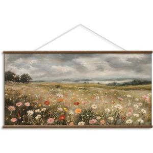 InSimSea Framed Large Scroll Wall Art, Wildflower Meadow, 24x48 Inch