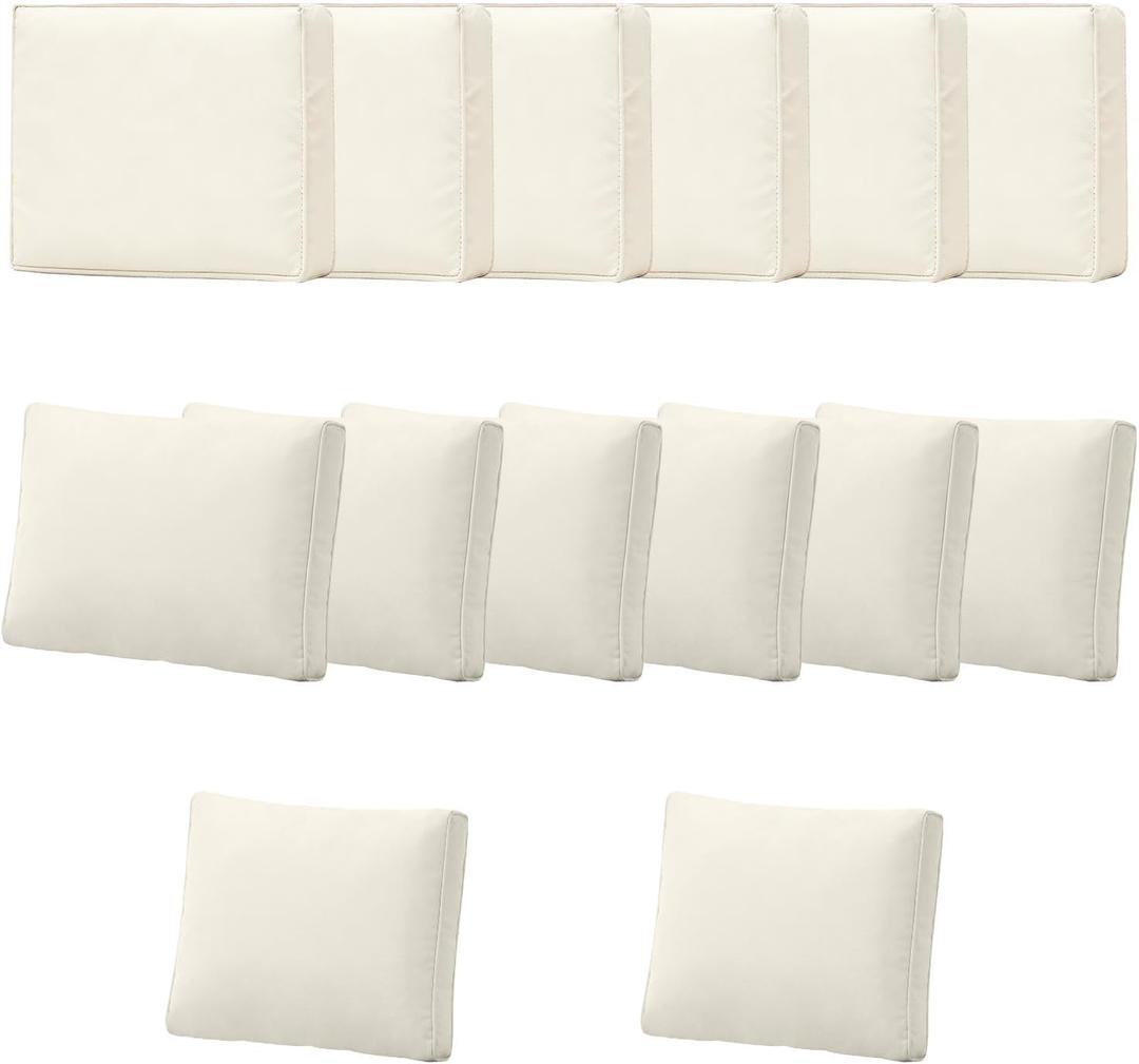 14PCS Patio Cushion Covers,Patio Seat Protectors Splash-proof, Washable Outdoor Couch Cushion Covers Replacement with Zippers, Slipcovers Sofa Chair Cover(Beige,Cover Only,25.6 x 25.6 x 4 inches)