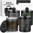 4 Pack Acrylic Qtip Holder Dispenser for Cotton Swabs, Balls, Pads, Floss Picks- Clear Acrylic Canister Apothecary Jar Set, Bathroom Essentials Accessories Decor Vanity Makeup Storage Organizer -Black