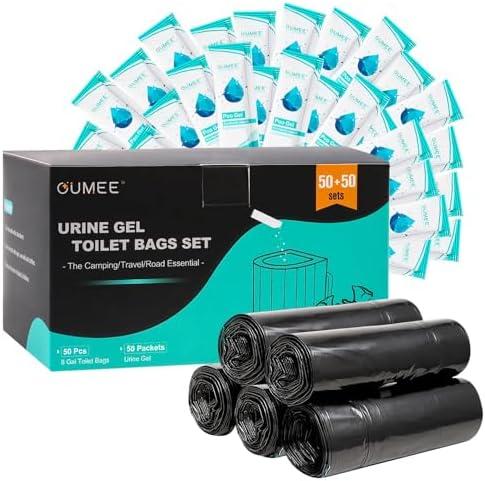 Portable Toilet Bags with Poo Gel Set, 5 Gallon Camping Toilet Bags with Absorbent Gels, Waste Bags, Leak-Proof Trash Bag for Camping Potty, Traveling