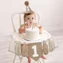 DCJHFJ First Birthday Decorations for Boy 1st High Chair Banner with First Birthday Cake Topper Brown 1st Birthday Hat