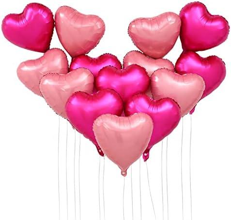 SET OF 2, Heart Balloons 18" Foil Love Balloons with Letter Mylar Balloons heart balloons for Valentines Day Propose Marriage Wedding Anniversary Backdrop Birthday Party Supplies (Hot Pink+ Macaron Pink 24 Pcs)