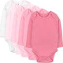 HonestBaby baby-girls 5-pack Long Sleeve Bodysuits One Piece 100% Organic Cotton for Infant Baby Girls (18 Months, Pink Ombre)