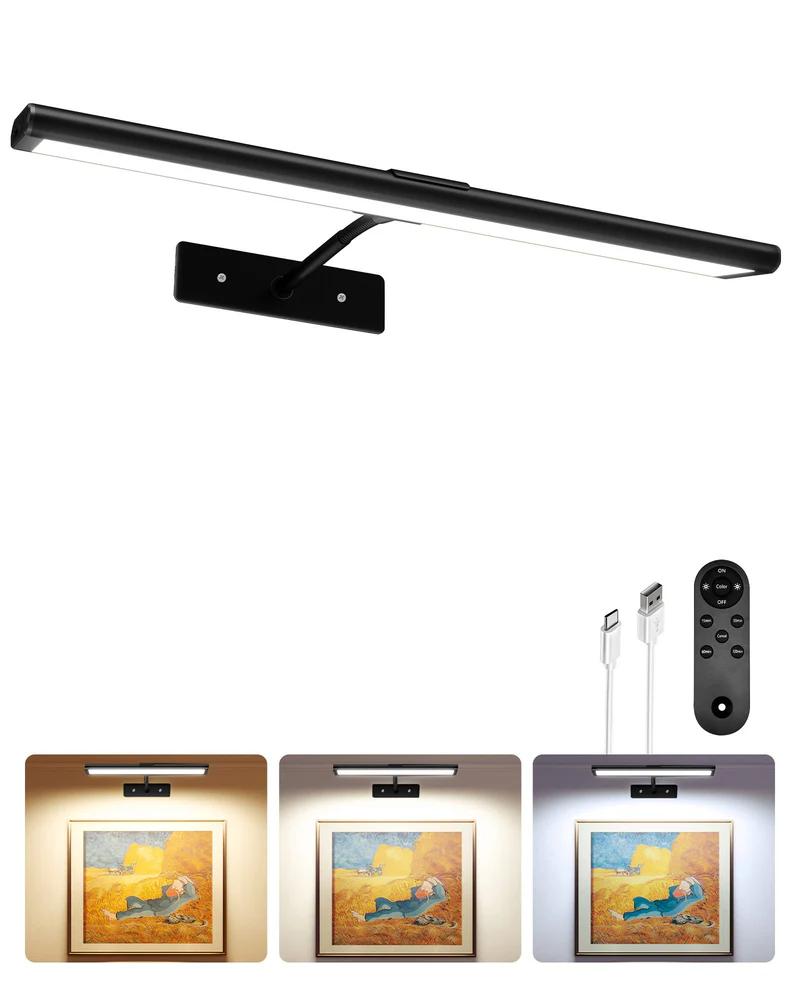 EZVALO Picture Light for Wall, 4800mAh Rechargeable Wireless Lights, 16'' Dimmable with IR Remote Magnetic LED Art Painting Light with 3 Color Temps, Display for Gallery, Living Room, Bedroom