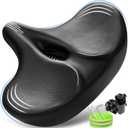Oversized Bike Seat for Men & Women Comfort, Extra Wide Bicycle Seat Cushion, Comfortable Wing Padded, Large Replacement Saddle for Peloton, Stationary Exercise Bike, Ebike, Cruiser, City Bike (C2, Black - White)