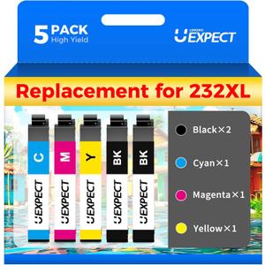 LemeroUexpect Replacement for 232XL Ink Cartridges Combo Pack Replacement for 232 Ink Cartridges for Printer WF-2930 WF 2950 XP-4200 XP-4205 Ink Printers, 5 Pack, 2*Black, Cyan, Magenta, Yellow