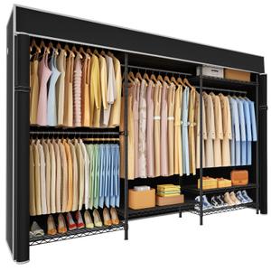 Ulif E13C Max Heavy Duty Closet Organizer System，Freestanding Clothing Racks for Hanging Clothes，Adjustable Garment Rack 86" W x16 D x77 H Hold 1100 lbs，Black Rack with Black Dustproof Cover