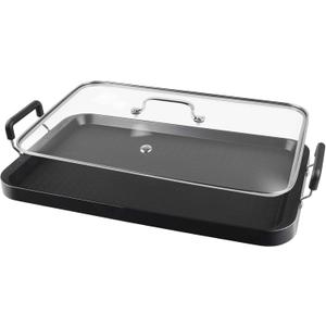 Vayepro 2 Burner Griddle Pan with Glass Lid, Stove Top Flat for Glass Stove Top, Aluminum Pancake, Non-Stick for Gas Grill, Double Burner Camping