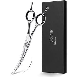 6" Hair Cutting Scissors Professional Curved Grooming Scissors for Small Dogs Cat & Hairstyle Barber Haircut Shears Japanese Stainless Steel Silent Adjustable Tension Removable Soft Ring