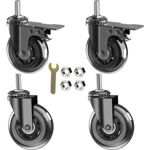 3" Caster Wheels,Heavy Dudy Swivel Casters Set of 4 (2 with Matel Brake,2 No Brake) 3/8"-16x1"Threaded Stem Casters,No Noise Rubber Wheel Industrial Castor Replacement for Furniture,Cart