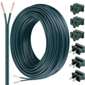 SPT-2 100 ft 18/2 Wire with 6 Plugs, 18 AWG, LED Lighting Strip, Lamp Extension, Green