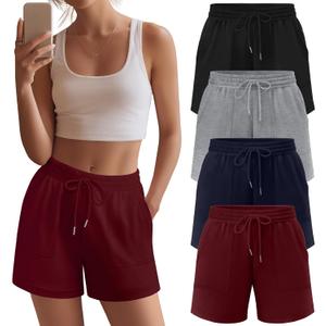 Neer 4 Pack Womens Sweat Shorts High Waist Athletic Shorts Summer Loose Elastic Drawstring Short Sweatpants with Pocket (M)