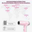 LURA Auto Dual Voltage Hair Dryer for International Travel,Travel HairDryers with Difffuser,Small Portable Blow Dryer for Women(Pink) Lightweight,Compact Mini Blowdryers with Folding Hand for Kids
