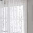 White Sheer Curtains Floral Embroidery Rod Pocket Voile Drapes for Living Room, Bedroom, Window Treatments Semi Flower Pattern Curtain Panels for Kitchen, Yard,54 x 63 Inch, 2 Panels