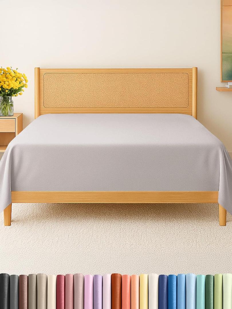 Twin XL Size Flat Sheet - Hotel Quality Top Flat Bed Sheet Only - Ultra-Soft, Comfy, Breathable & Cooling - Fade & Wrinkle Free - Easy-Care, Stain & Shrink Resistant Bedding - Oeko-Tex - Light Grey
