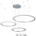 4 Rings Silver Modern Round Pendant Light Modern Chandeliers Dimmable LED Ceiling Lighting for Hallway Living Room Kitchen Entryway Bedroom, 110W, 3000K-6000K, 9350lm
