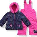 Arctic Quest Girls' Bib Snow Pants and Ski Jacket Water-resistant Snowsuit for Kids Winter Jacket for Girls Hooded (Pink, 4)