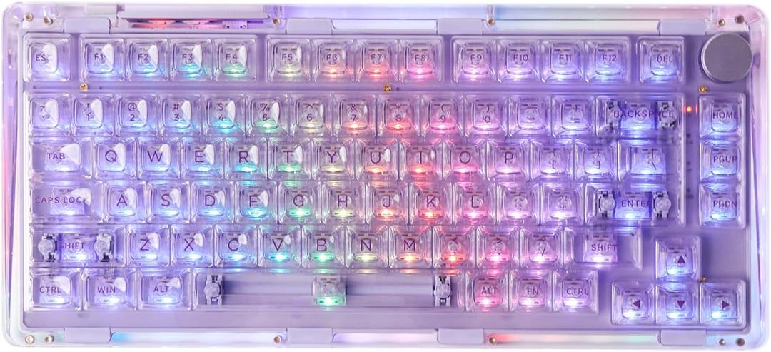 KiiBoom Phantom 81 75% Transparent Mechanical Gaming Keyboard, Hot Swappable Custom Gasket Keyboard with RGB Backlit, Clear Keycap, Rechargeable Battery, Triple Mode for Win/Mac (Phantom 81 V2 Purple)