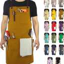 Kitchen Apron, Work Apron, Canvas, Multiple Pockets, Gardening, Painting, BBQ, Artist, Carpenter, Sizes M to XXL, Khaki