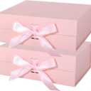 Pink Gift Box with Ribbon Magnetic Lids 10.2x9x3.74 in, Christmas Gift Boxes Bridesmaid Groomsman Proposal Boxes, Wedding Storage Box 2 Pack