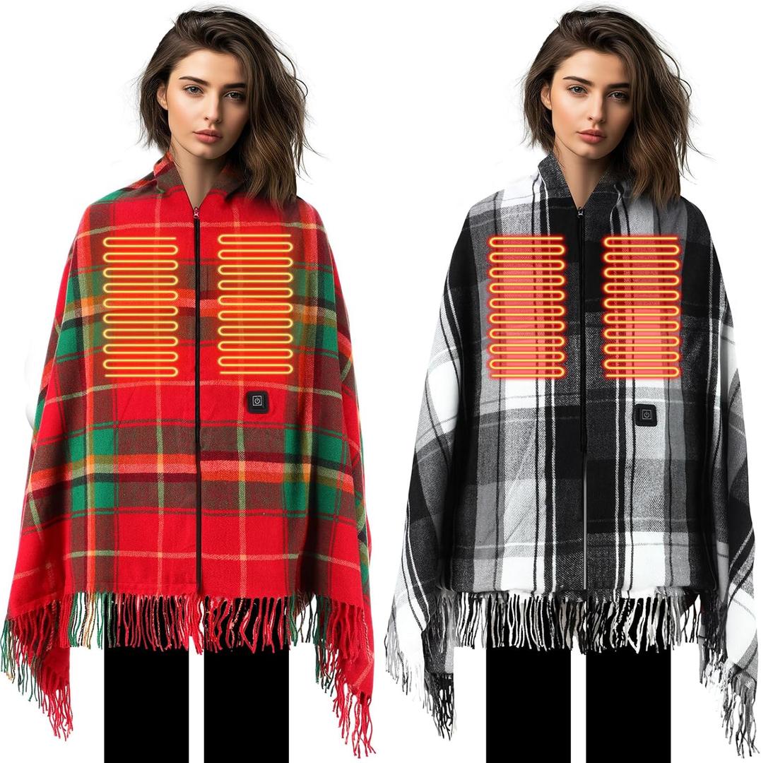 2 Pcs USB Heated Shawl Heating Scarf Heated Blanket Portable Electric Heating Wrap Shawl Home Office Camping(Buffalo)