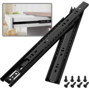 1 Pair Full Extension Ball Bearing Drawer Slides 8 10 12 14 16 18 20 22 24 Inch 100 LB Load Capacity Side Mount File Cabinet Rails Dresser Metal Runner Trash Can Kitchen (16 inch, Black)