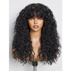 GORGIUS Shaggy Haircuts Natural Black Curly Wig with Bangs Crafted with Style-Archive Technology: Premium Fiber & Remy Human Hair Blended, Realistic Look with True Scalp