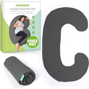 COSMOPLUS C Shaped Full Body Pillow Case  for Maternity,Stretchy Cool Breathable Jersey Fabric,Provides Sleep and Pregnancy Support,Heather Grey
