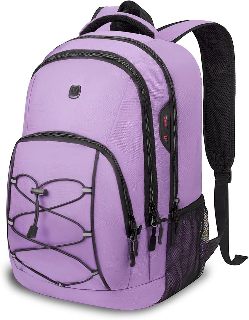 Goloni Laptop Backpack for Men Women, 17 Inch Travel Backpack with USB Charging Port, Water Resistant Lightweight Backpack with Compartments, 30L Casual Daypack,Purple