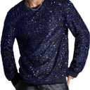 WDIRARA Men's Glitter Sequin Round Neck Sweatshirt Long Sleeve Solid Pullover Top (Blue, S)