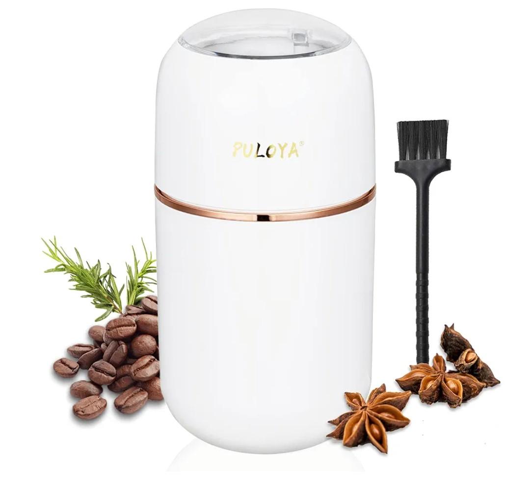 Coffee Grinder Electric for Beans, Spices, Herbs, Grains and Nuts, Stainless Steel Blades, 2.8 oz, White