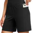 G Gradual Women's 7'' Athletic Long Shorts with Pockets High Waisted Stretch Bermuda Shorts for Women Walking Workout Casual(Black, L)