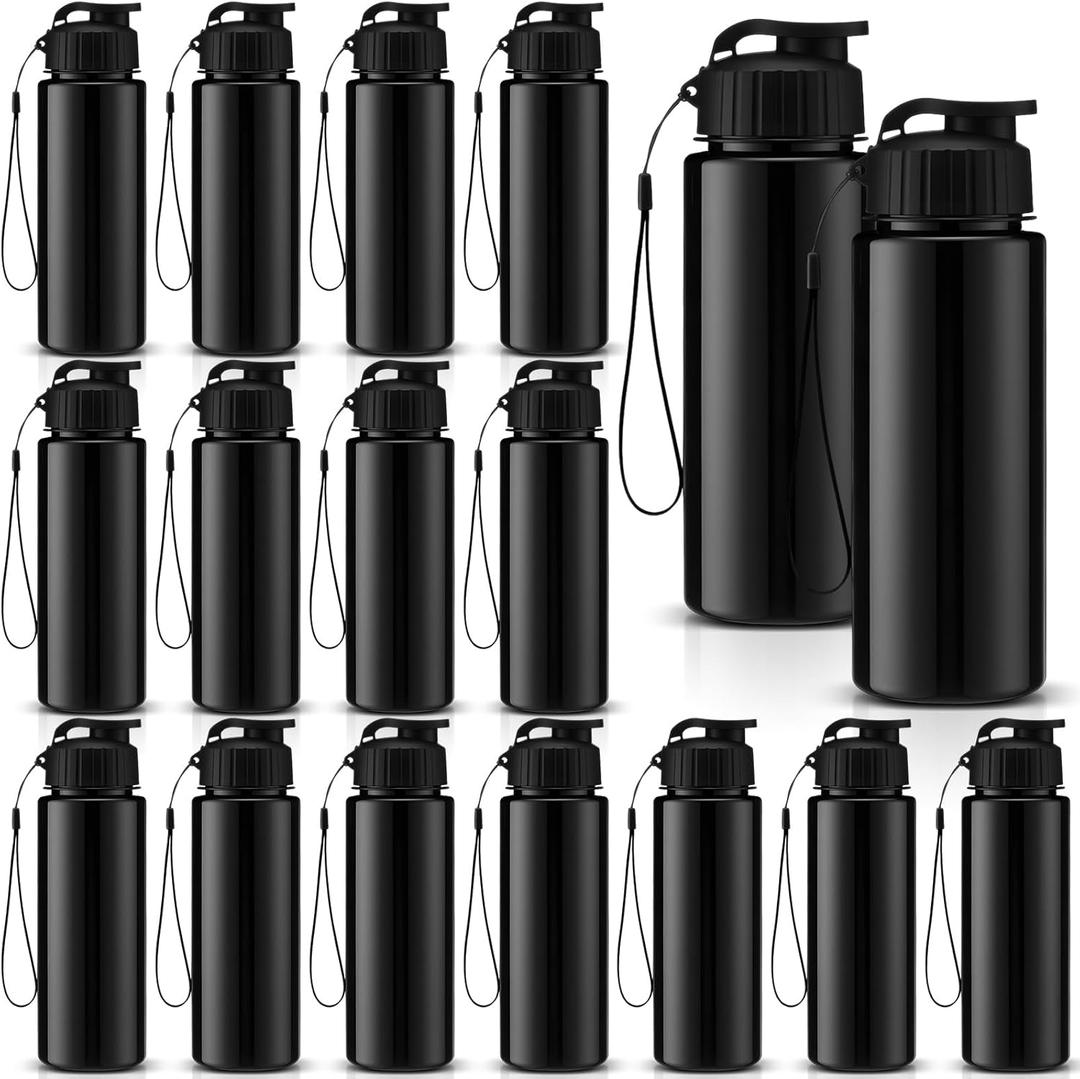Mifoci 20 Pieces Water Bottle Bulk 17 oz Plastic Water Bottles Bulk Gym Sports Adults Reusable Large Bottles with Leak Proof Flip Top for Party Outdoor(Regular Style,Solid Black)