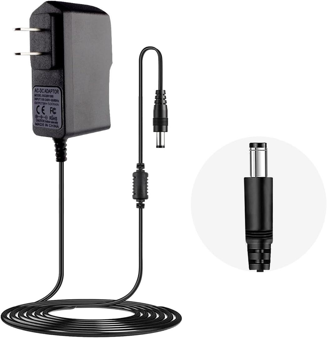 Rockhouse 9V DC 500mA Guitar Pedal Power Supply Center Negative, 9 Volt 0.5a AC DC Power Cable Adapter 5.5 x 2.1 mm Cord for Boss 1 Spot Behringer Zoom