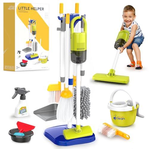 PUPU PIG Toddler Toys Cleaning Set, Kids Cleaning Toy Set, Pretend Play Home Cleaning Playset - Incl.Electric Toy Vacuum, Broom and Dustpan Set, Mop,Duster and More,Cleaning Tools Toys for Boys Girls