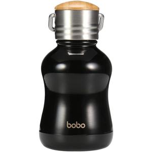 YOHKOH Mini Vacuum Insulated Water Bottle With Bamboo Lid - Stainless Steel Thermos Water Bottle for Women Girls Kids, Metal Sports Hot and Cold Water Bottle Leak-Proof BPA-Free (6.4oz,Black)